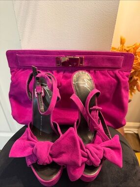 Giuseppe Zanotti Magenta Suede Bow Sandal & Clutch Set
